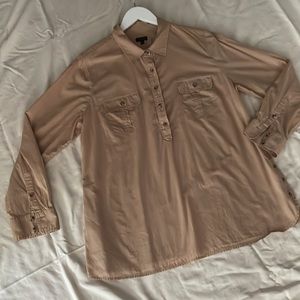 Talbots tan XL long sleeve top, 5 button up front with collar. Each sides of top